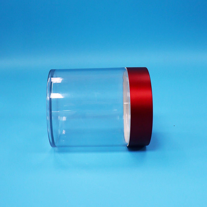 Nahrungsmittelwaren Süßigkeiten Kekse Fige in Stückchen Transparentes PET Kunststoff rundes Glas Schrauben roter Deckel
