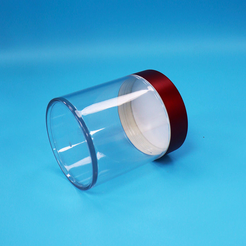 Nahrungsmittelwaren Süßigkeiten Kekse Fige in Stückchen Transparentes PET Kunststoff rundes Glas Schrauben roter Deckel