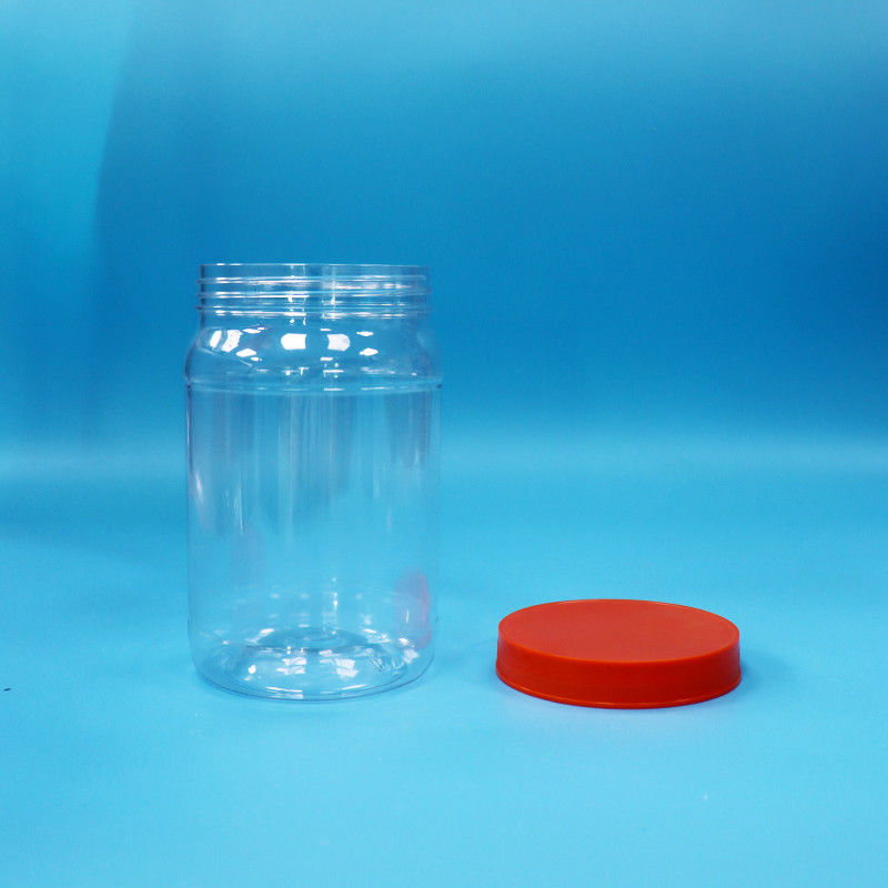 Durchsichtige PET-Kunststoff-Runde Lebensmittel Süßigkeiten Kekse Verpackung Glas Rot Farbe Schraubkappe