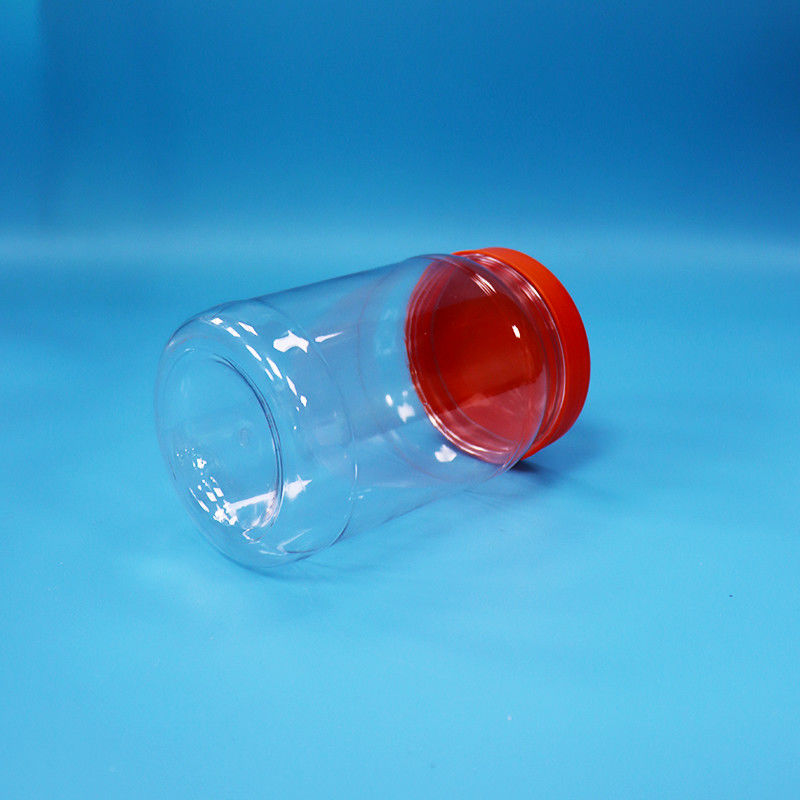 Durchsichtige PET-Kunststoff-Runde Lebensmittel Süßigkeiten Kekse Verpackung Glas Rot Farbe Schraubkappe