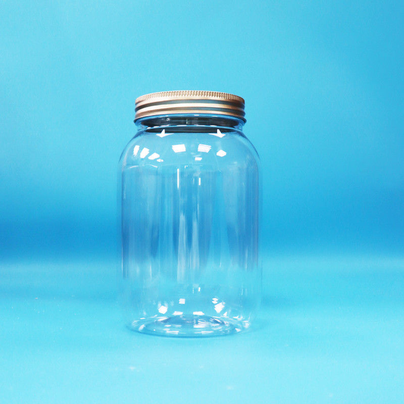 Lebensmittelqualität Klares PET Kunststoff Rundglas Aluminium Schraube Flachkappe Für Lebensmittel Süßigkeiten Nüsse