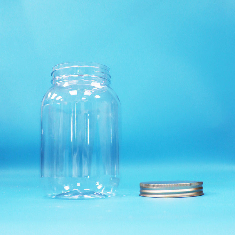 Lebensmittelqualität Klares PET Kunststoff Rundglas Aluminium Schraube Flachkappe Für Lebensmittel Süßigkeiten Nüsse