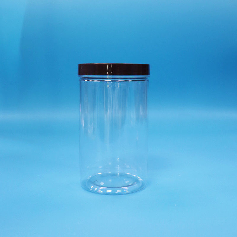 Kunststoff Transparent PET Snacks Lebensmittel Süßnüsse Glas mit schwarzer normalen Schraubkappe