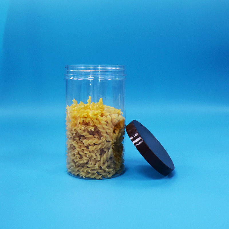 Kunststoff Transparent PET Snacks Lebensmittel Süßnüsse Glas mit schwarzer normalen Schraubkappe