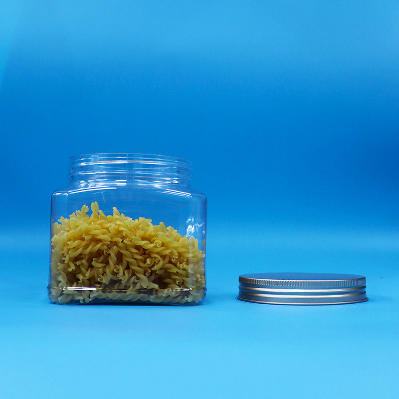 Süßigkeiten Lebensmittel Snack Lebensmittel PET klare Quadratform Plastik Grip Jar Aluminium Deckel