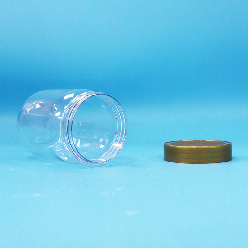 PET Lebensmittelqualität Durchsichtiger Rundzylinder Lollipop Honig Kekse Plastikglas Schraubenschraubblau