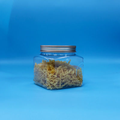 Nahrungsmittelzufuhr Süßigkeiten Nahrungsmittel Snack PET Transparent Quadrat Plastik Grip Jar Aluminium Deckel
