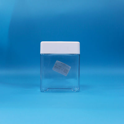 PET Süßigkeiten Snack Kunststoff Lebensmittelqualität Transparenz Quadratische Gläser Schrauben Top Weiße Deckel