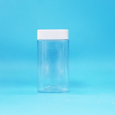 Lebensmittelechte, transparente, quadratische, leere PET-Kunststoff-Lebensmittel-Bonbon-Keks-Marmeladen-Glas mit weißem Deckel