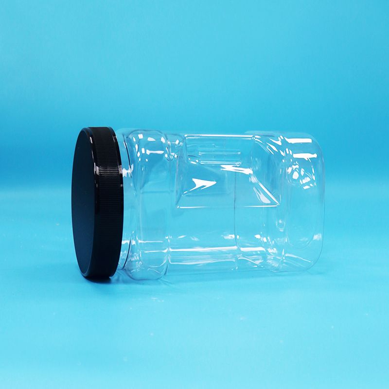 Durchsichtige Trockenfrüchte und Nüsse Viereckform PET Plastik Grip Gläser Schwarz Flachdeckel