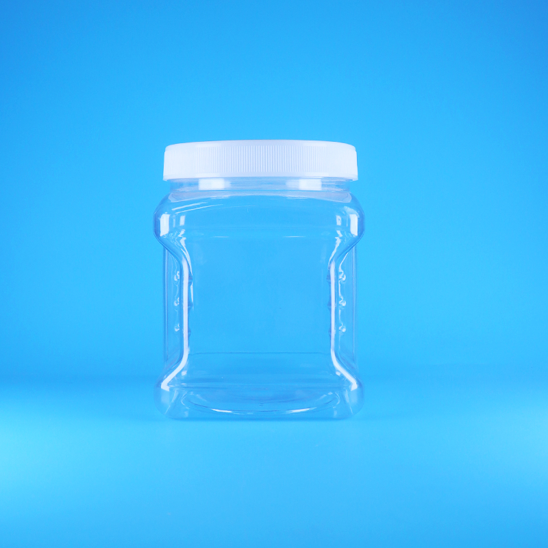 Quadratische, luftlose PET-Schraubdeckel-Gläser aus klarem Kunststoff mit Griff für süße Nüsse, Früchte und Babynahrung