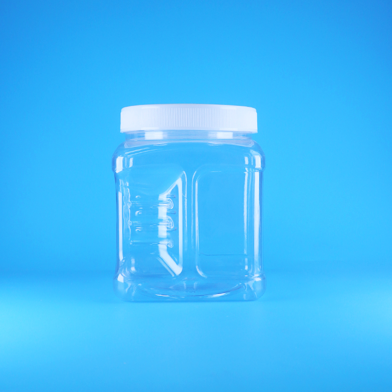 Quadratische, luftlose PET-Schraubdeckel-Gläser aus klarem Kunststoff mit Griff für süße Nüsse, Früchte und Babynahrung