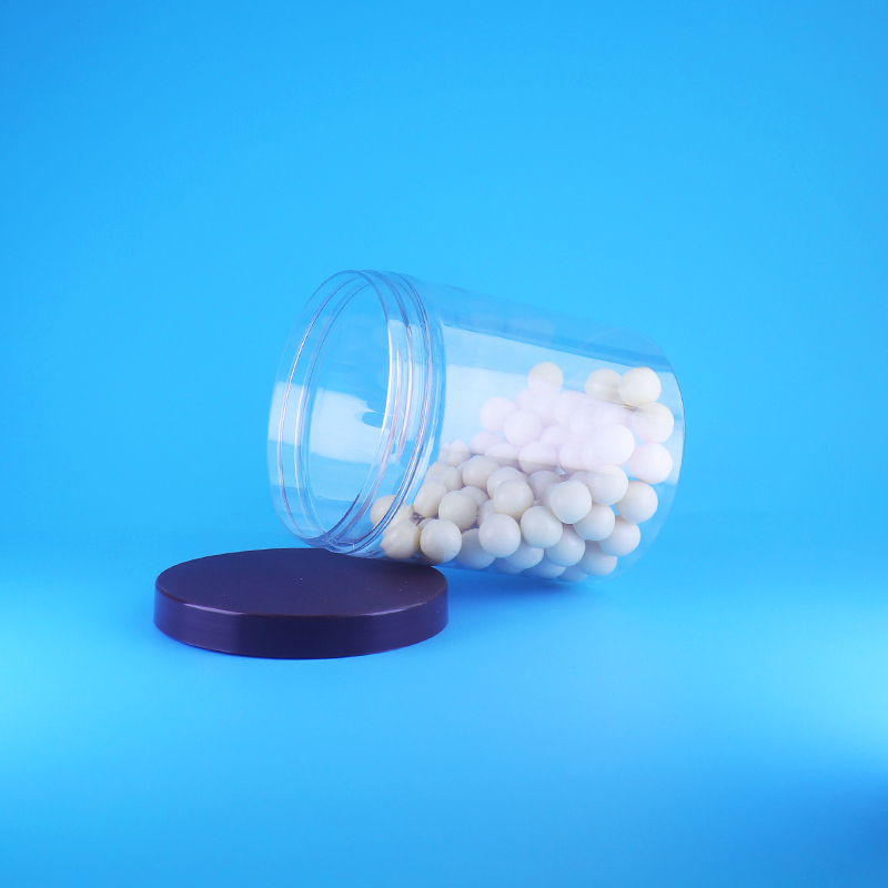 Lebensmittelechte, luftdichte, hohe, runde, transparente PET-Kunststoff-Gläser für süße, trockene Lebensmittel mit Schraubverschluss und flachem Deckel