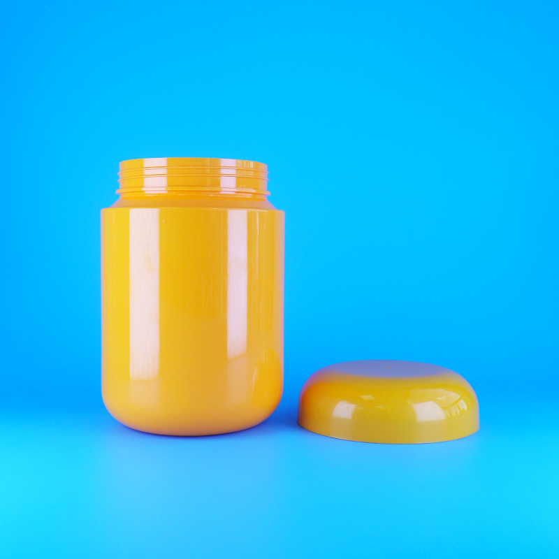 Runde Form, lebensmittelechter, orangefarbener Kunststoff-PET-Schraubverschluss, flache, orangefarbene Kappe, Kekse, Süßigkeiten-Gläser