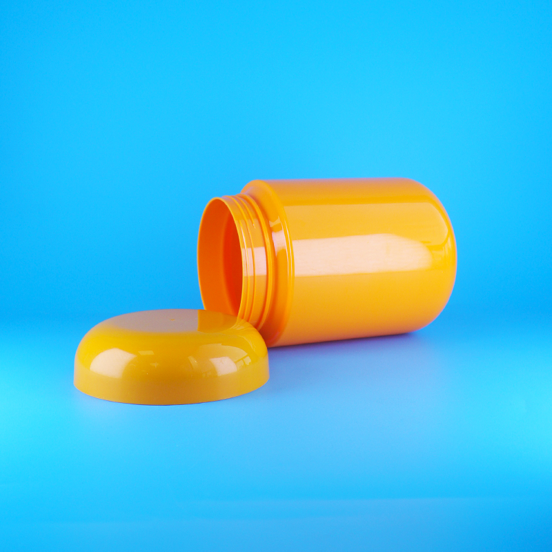 Runde Form, lebensmittelechter, orangefarbener Kunststoff-PET-Schraubverschluss, flache, orangefarbene Kappe, Kekse, Süßigkeiten-Gläser