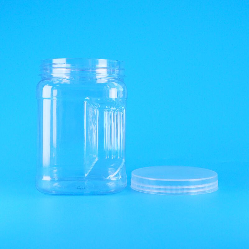 PET Quadratische Klare Schraubdeckel Kunststoff Aufbewahrung Griff Schwarz Reis Weizen Cracker Gläser