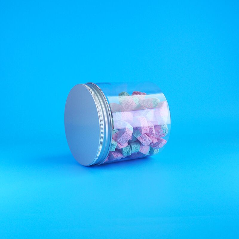 Runder Aluminium-Deckel mit leichtem Öffnungsmechanismus für Lebensmittel, Süßigkeiten, Kekse, Jasmintee, Kunststoff, transparente PET-Dose
