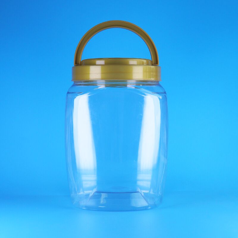 Quadratische Form Griff Deckel Klares Kunststoff PET Kekse Trockenfrüchte Nudeln Aufbewahrungsgefäße