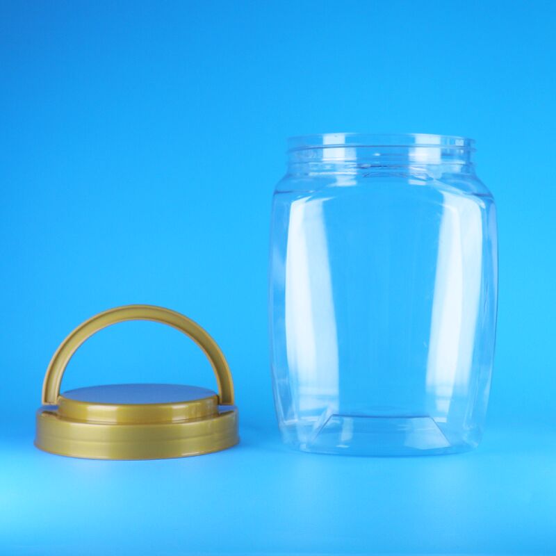 Durchsichtiger Quadratgriff Flachdeckel Kunststoff PET Süßigkeiten Kekse Trockenfutter Babynahrungsgefäße