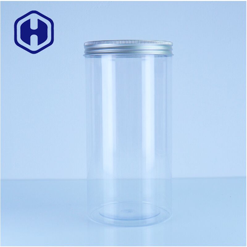 Hochwertiges, durchsichtiges Kunststoffglas mit Aluminiumdeckel zum Aufbewahren von Keksen, Nüssen, Süßigkeiten, Lebensmittelqualität, einfaches Ausgießen