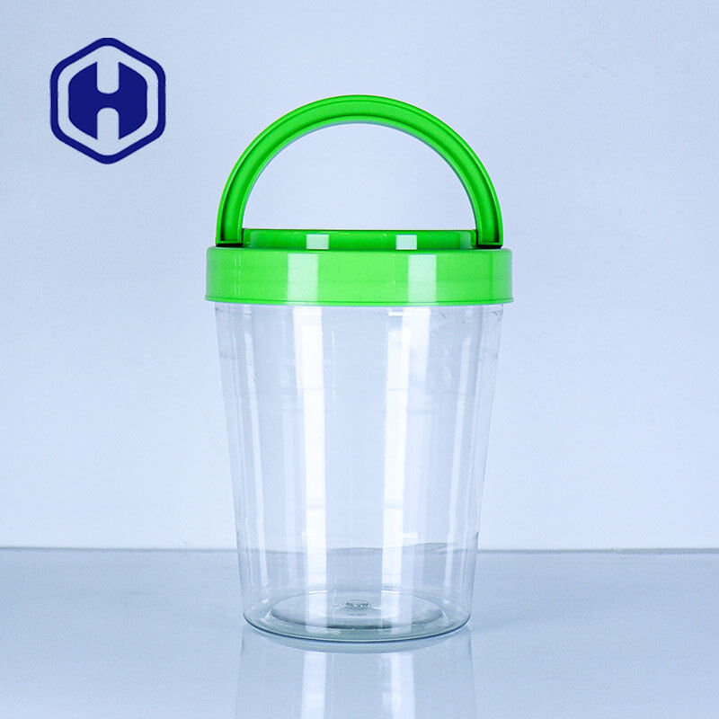 Kunststofftransparente, breite Mundflasche, Griffdeckel FSSC22000 EU getestet, runde Snackflasche