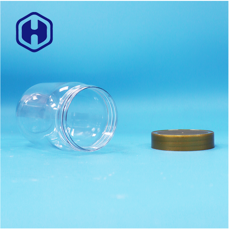 PET Lebensmittelqualität Durchsichtiger Rundzylinder Lollipop Honig Kekse Plastikglas Schraubenschraubblau