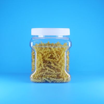 Transparente quadratische PET-Schraubdeckel-Kunststoff-Griffgläser für Schwammfinger-Kekse