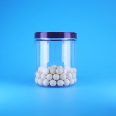 Lebensmittelechte, luftdichte, hohe, runde, transparente PET-Kunststoff-Gläser für süße, trockene Lebensmittel mit Schraubverschluss und flachem Deckel