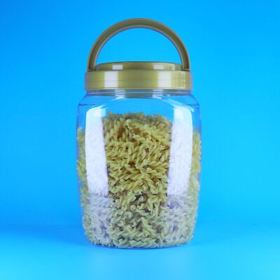 Nahrungsmittelqualität Klares Quadratgriffdeckel Kunststoff-PET-Süßigkeiten Kekse Kinder Nahrungsmittelgläser