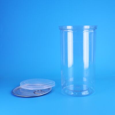 Gut abdichtendes transparentes PET-Kunststoffglas mit leicht zu öffnendem Aluminiumdeckel und individuellen Designoptionen