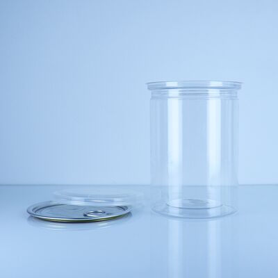 Durchsichtige PET-Lebensmittellager Kekse Kuchen Süßigkeiten Nüsse Dose mit leicht geöffnetem PE-Deckel